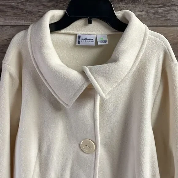 Windham Harbour Fleecelike Winter Coat, Vintage, Size Petite Large, Light Cream - Picture 3 of 7